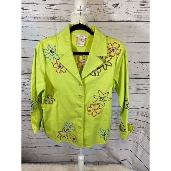 Susan Graver Style Embroidered Flowers Jacket Size Medium - Picture 2 of 4